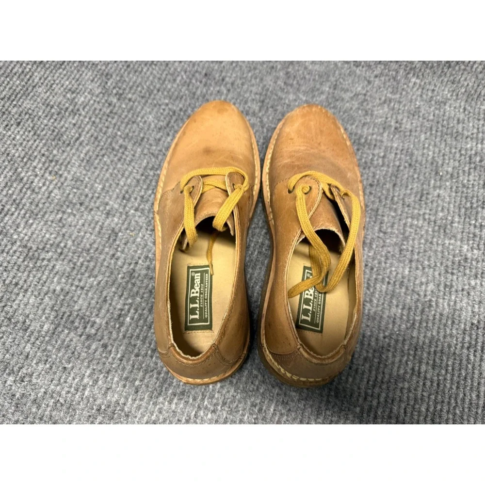 LL Bean‎ Mens Leather Oxford Shoes Tan Lace Up Low Top Made in USA Brown